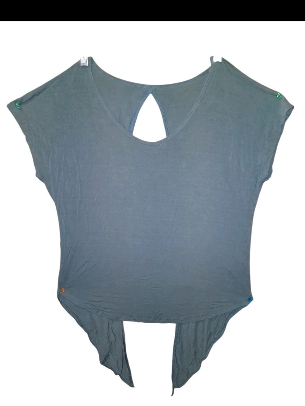Icyzone Slate Teal Open Back Tie Hem Athleisure Top Sz M Viscose Blend